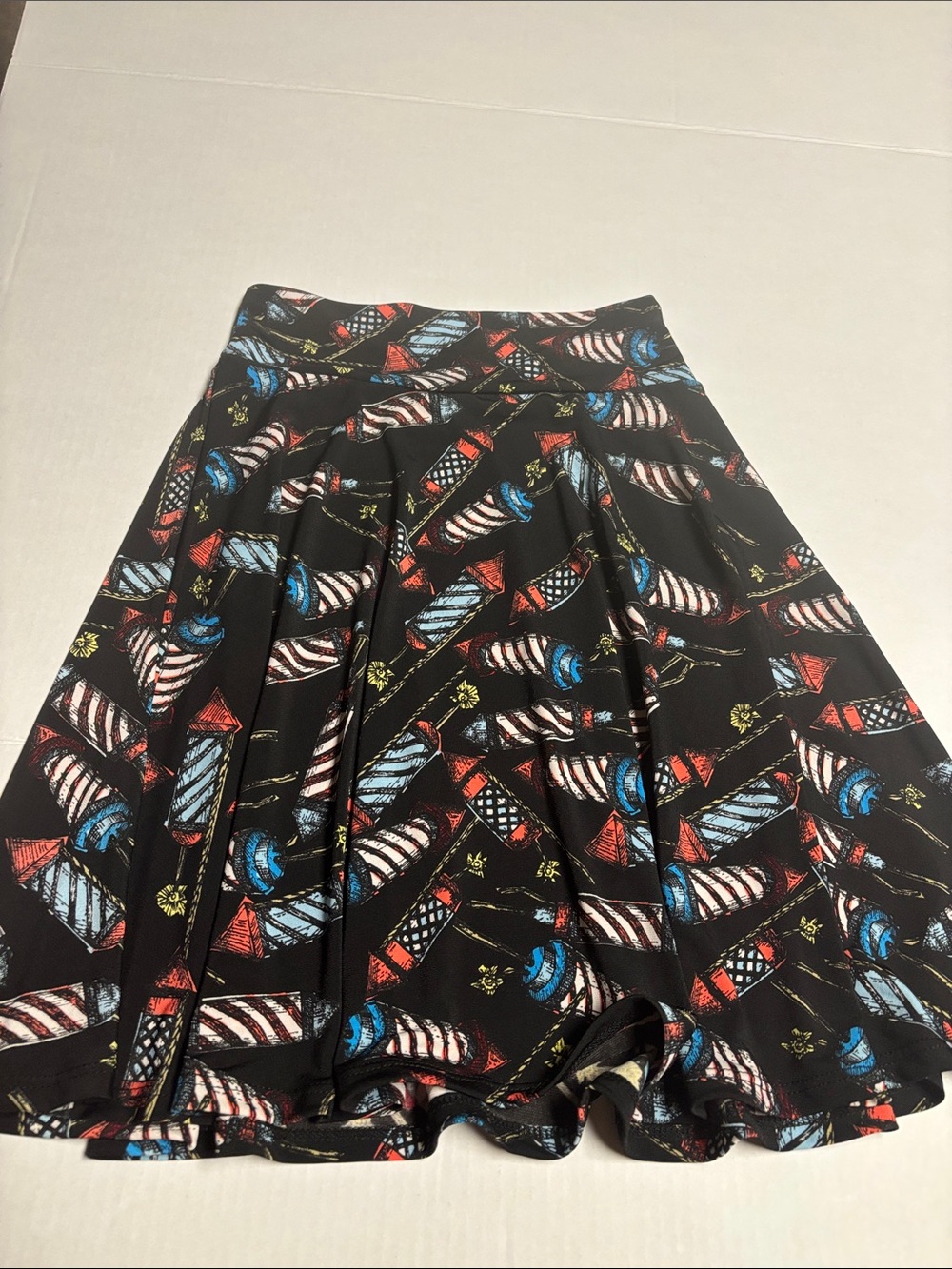 LuLaRoe Black Circle Skirt with Red, Blue & White Lighthouse Motif